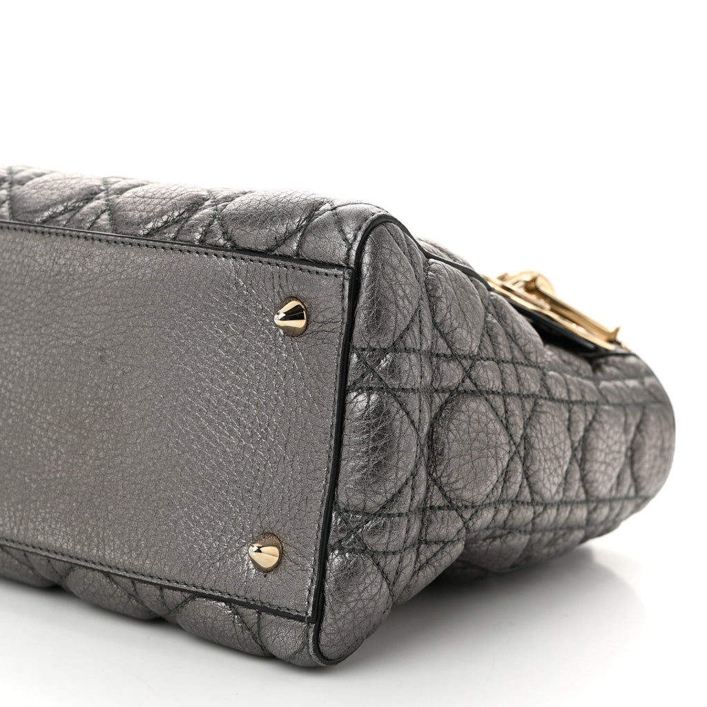 Metallic Grained Calfskin Cannage Medium Supple Lady Dior Steel