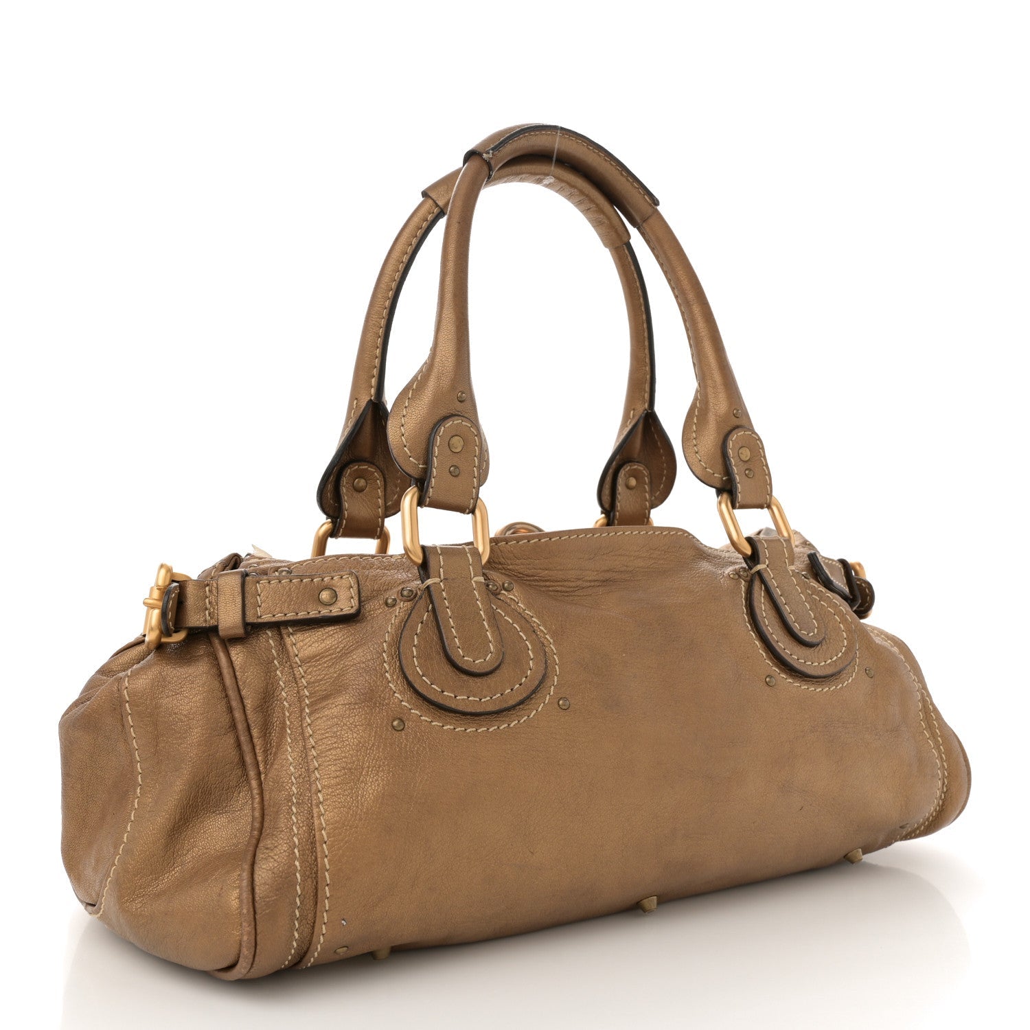 Metallic Calfskin Medium Paddington Satchel Gold