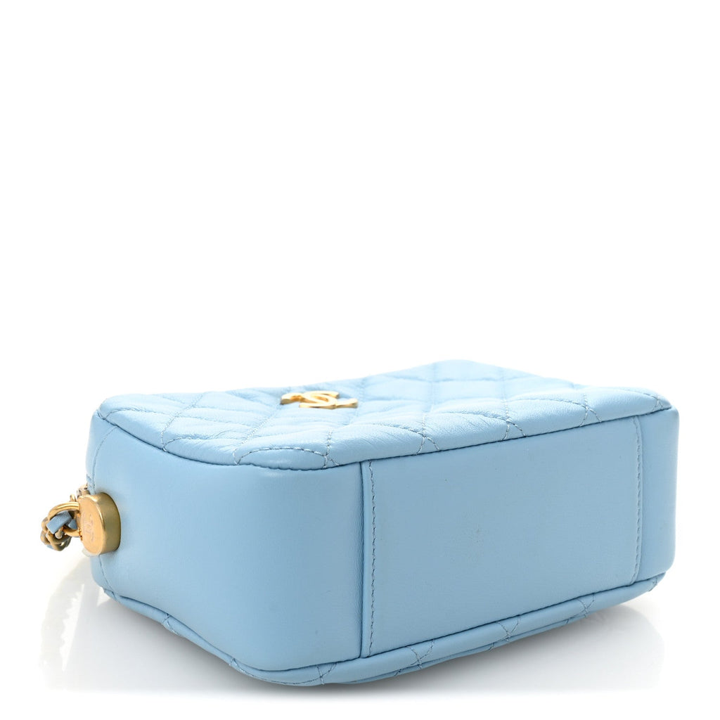 Lambskin Quilted CC Pearl Crush Camera Case Light Blue