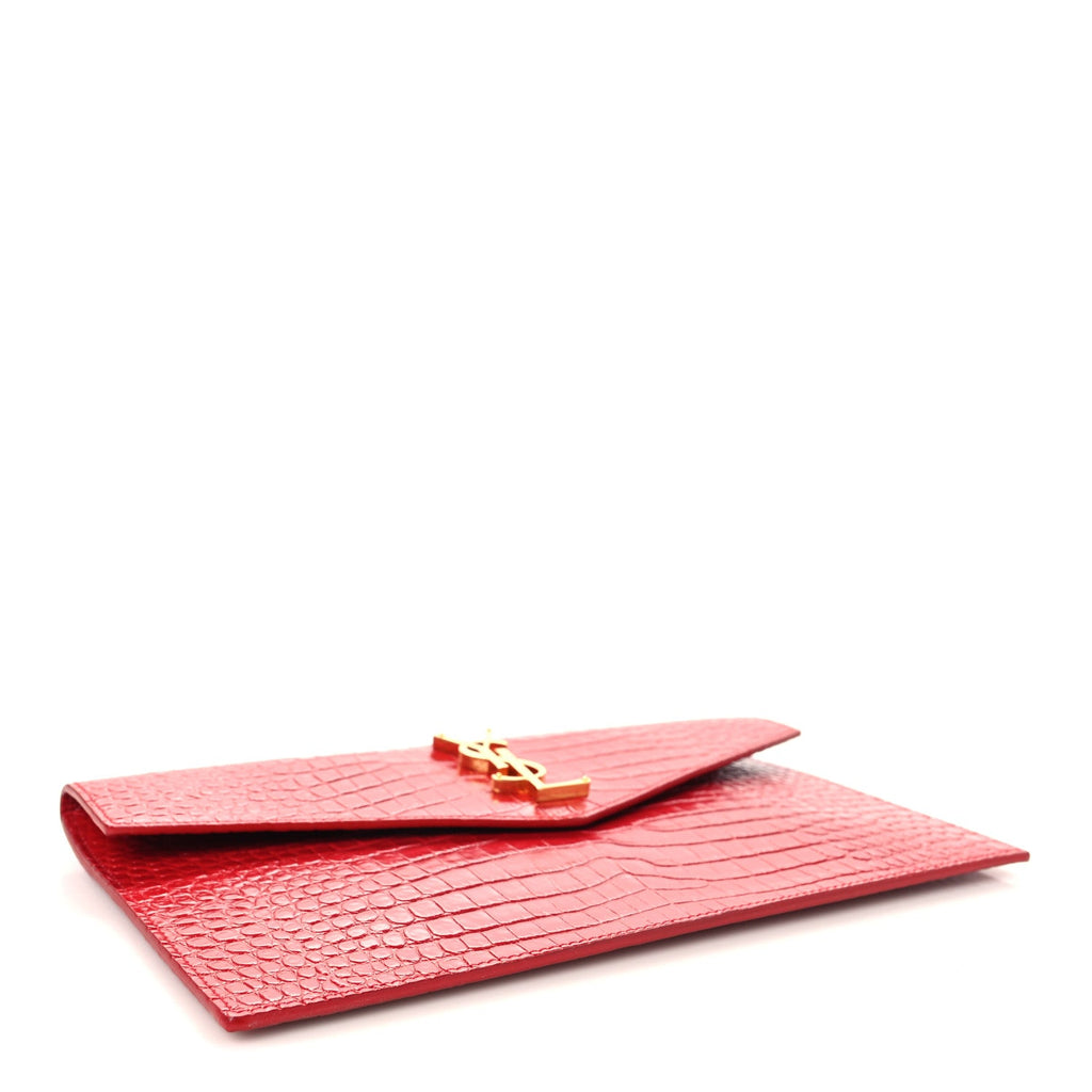 Calfskin Crocodile Embossed Uptown Monogram Pouch Black
