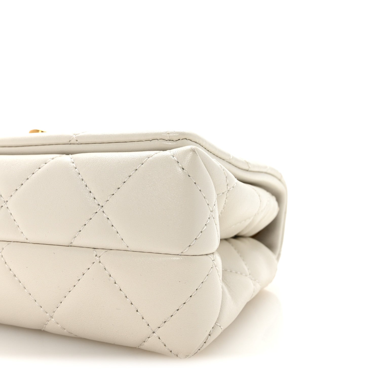 Shiny Lambskin Quilted Enamel CC Small Flap White