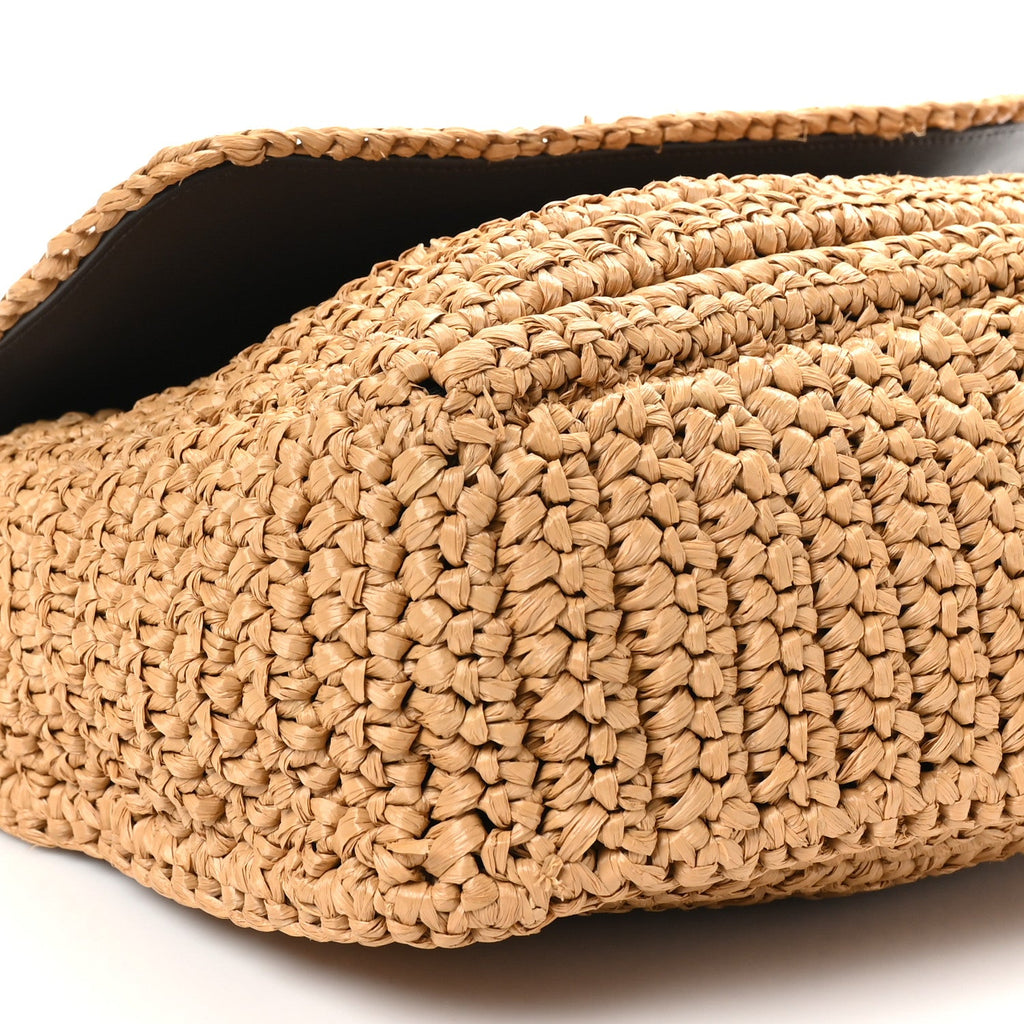 Raffia Calfskin Monogram Medium Niki Chain Satchel Natural