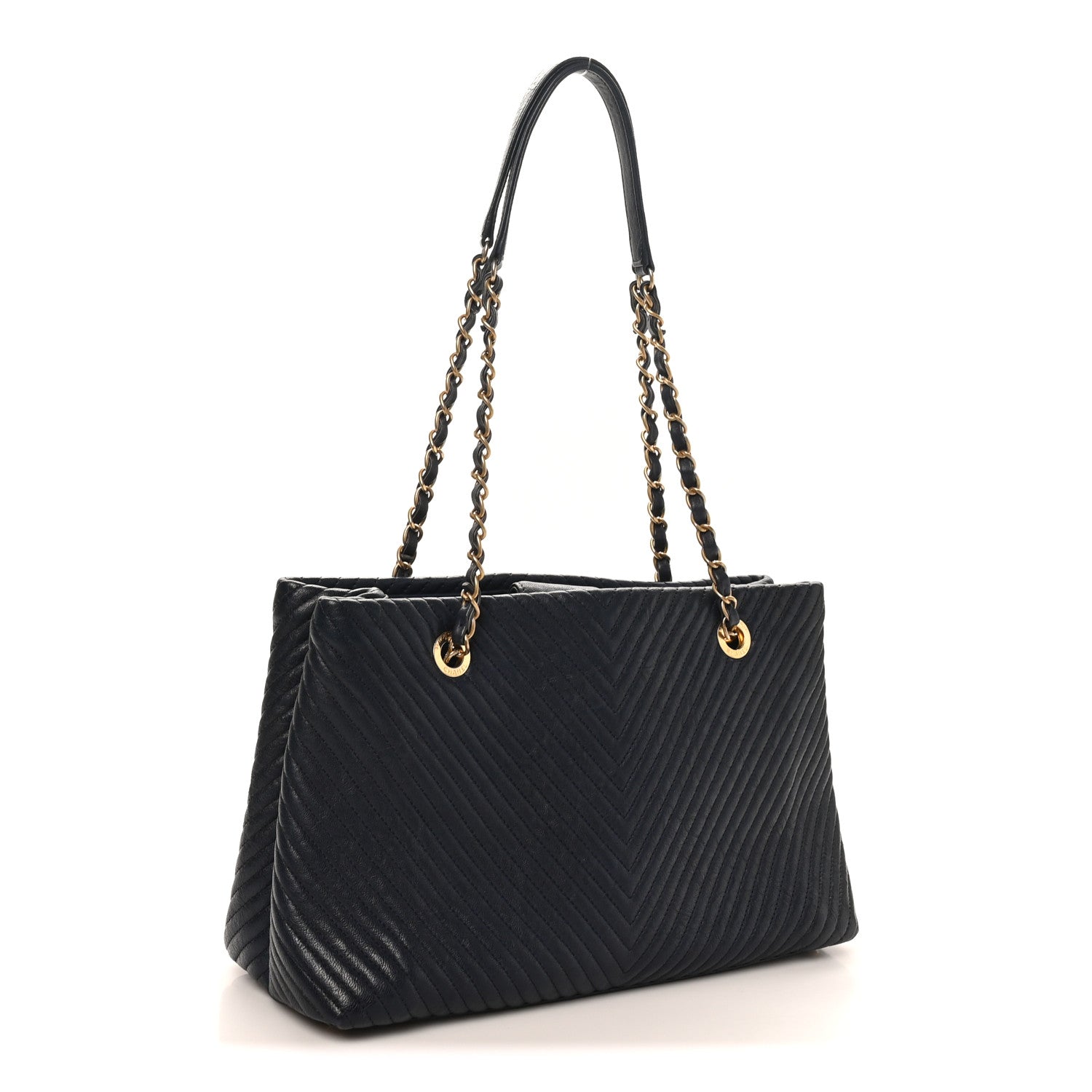 Wrinkled Lambskin Chevron Quilted Surpique Tote Navy Blue
