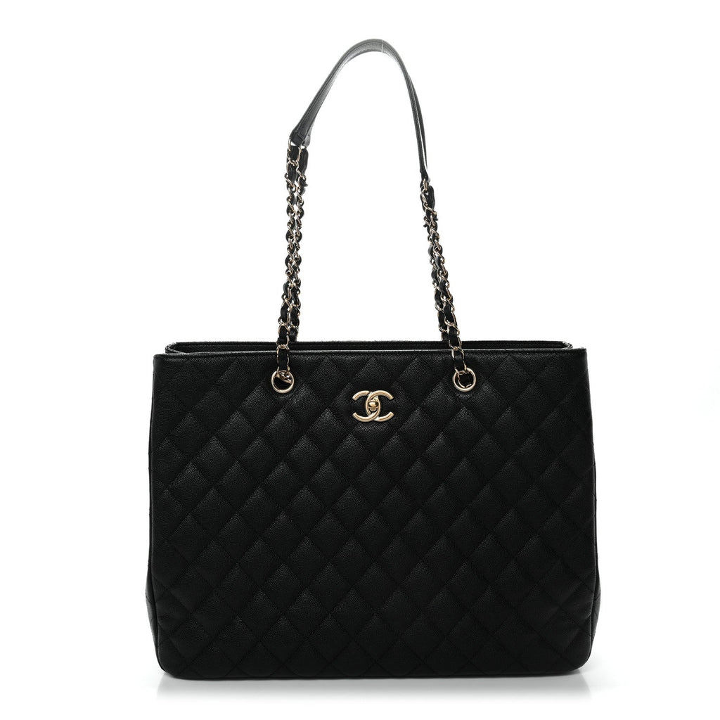 Caviar Quilted Large CC Shopping Tote Black