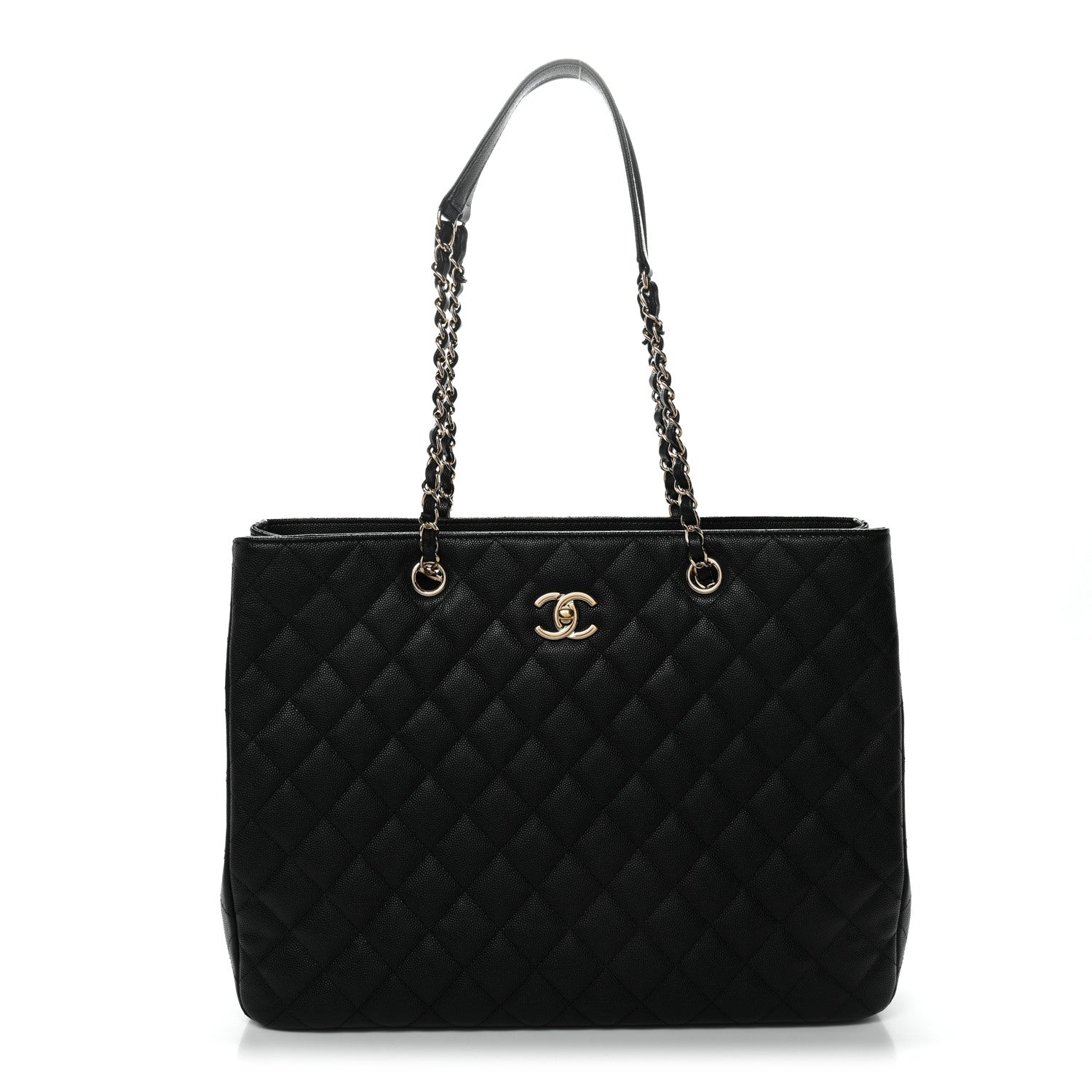 Caviar Quilted Large CC Shopping Tote Black