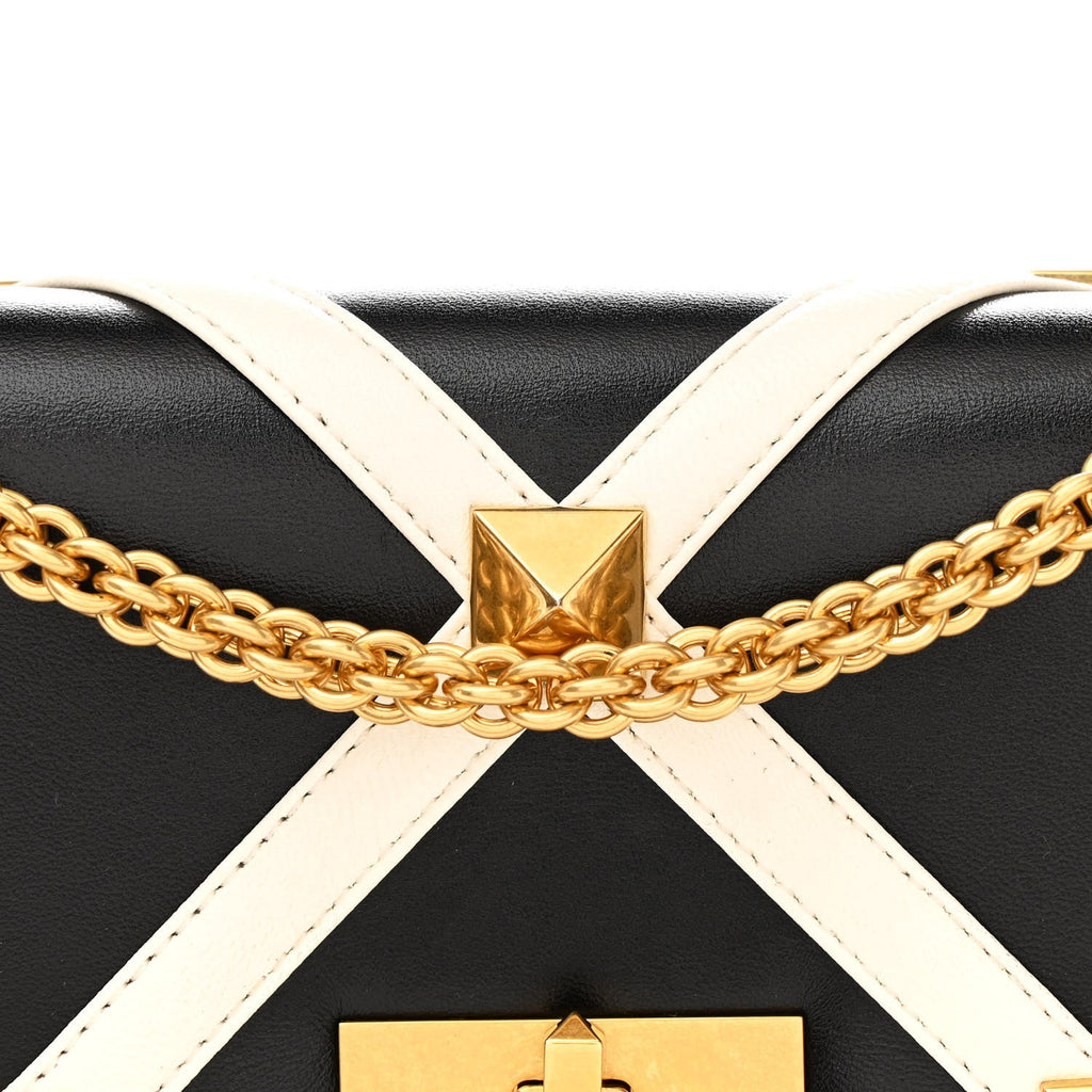 Nappa Large Roman Stud Shoulder Bag Black White