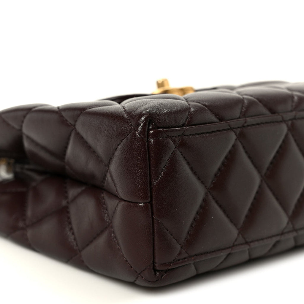 Shiny Aged Calfskin Quilted Nano Kelly Shopper Dark Brown