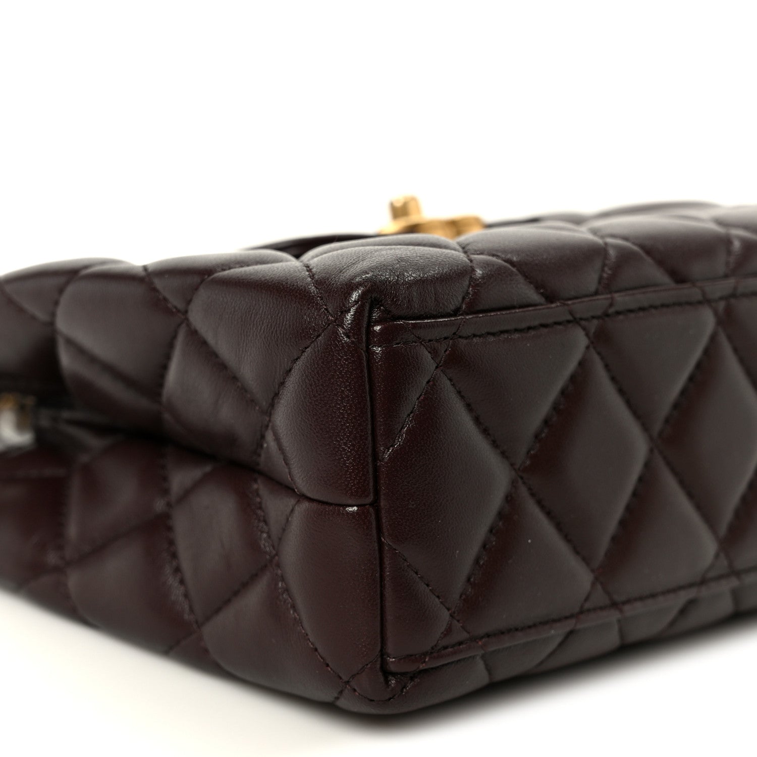 Shiny Aged Calfskin Quilted Nano Kelly Shopper Dark Brown