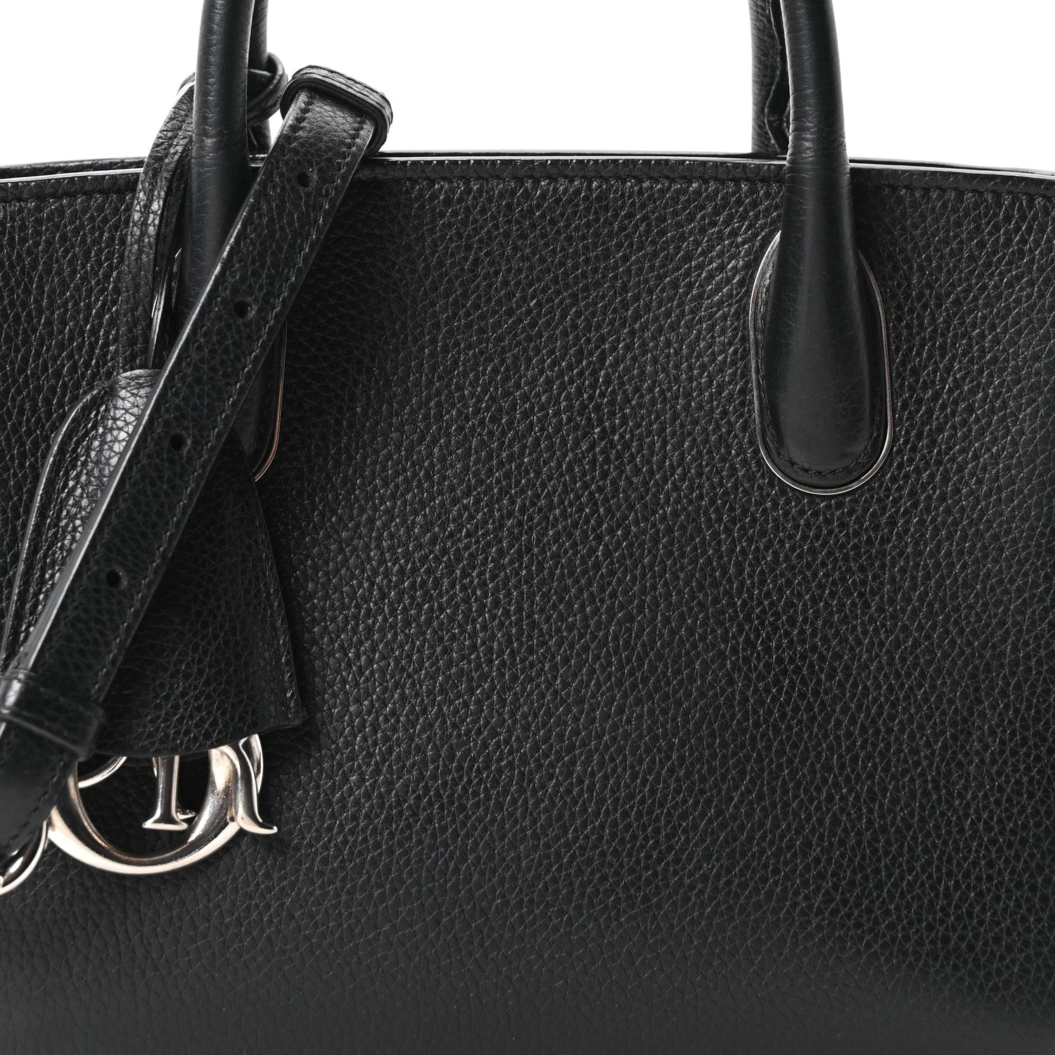 Grained Calfskin Small Open Bar Tote Black