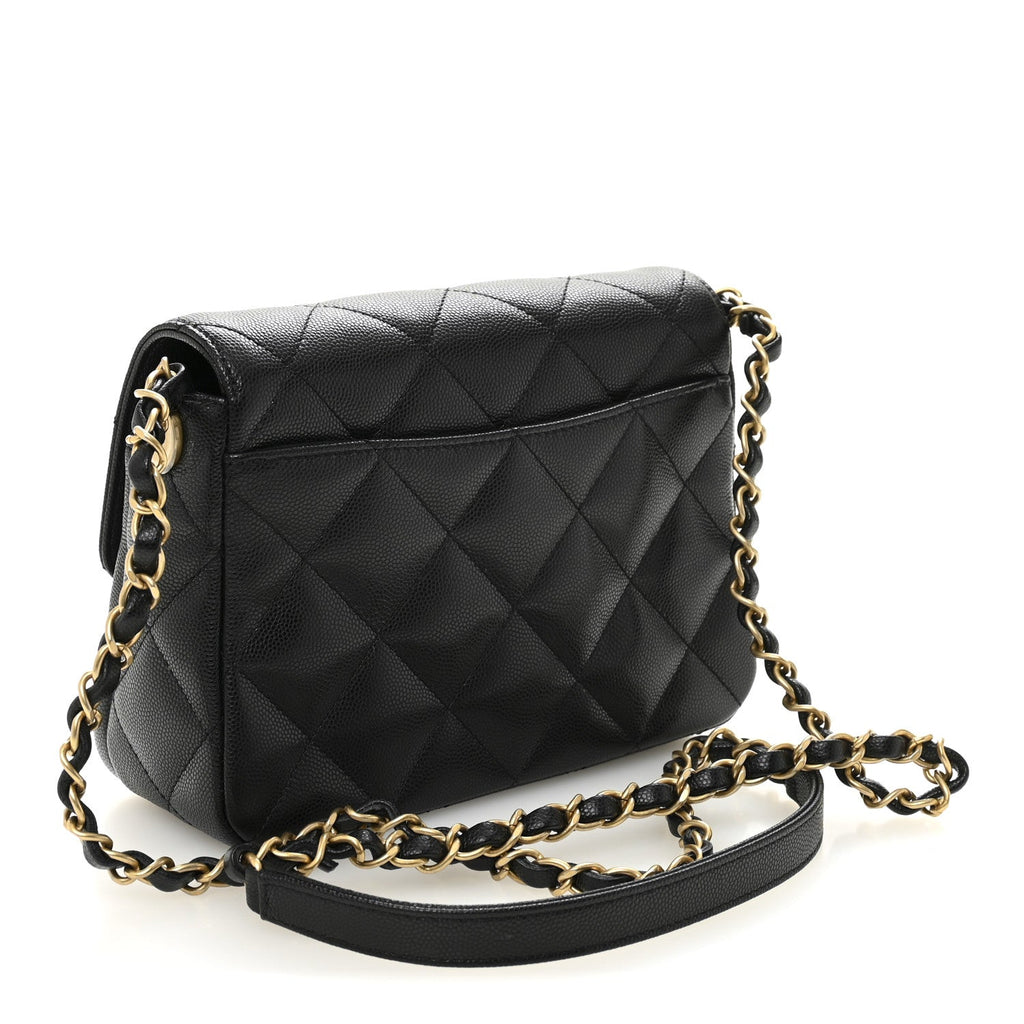 Shiny Caviar Quilted Mini Flap Black
