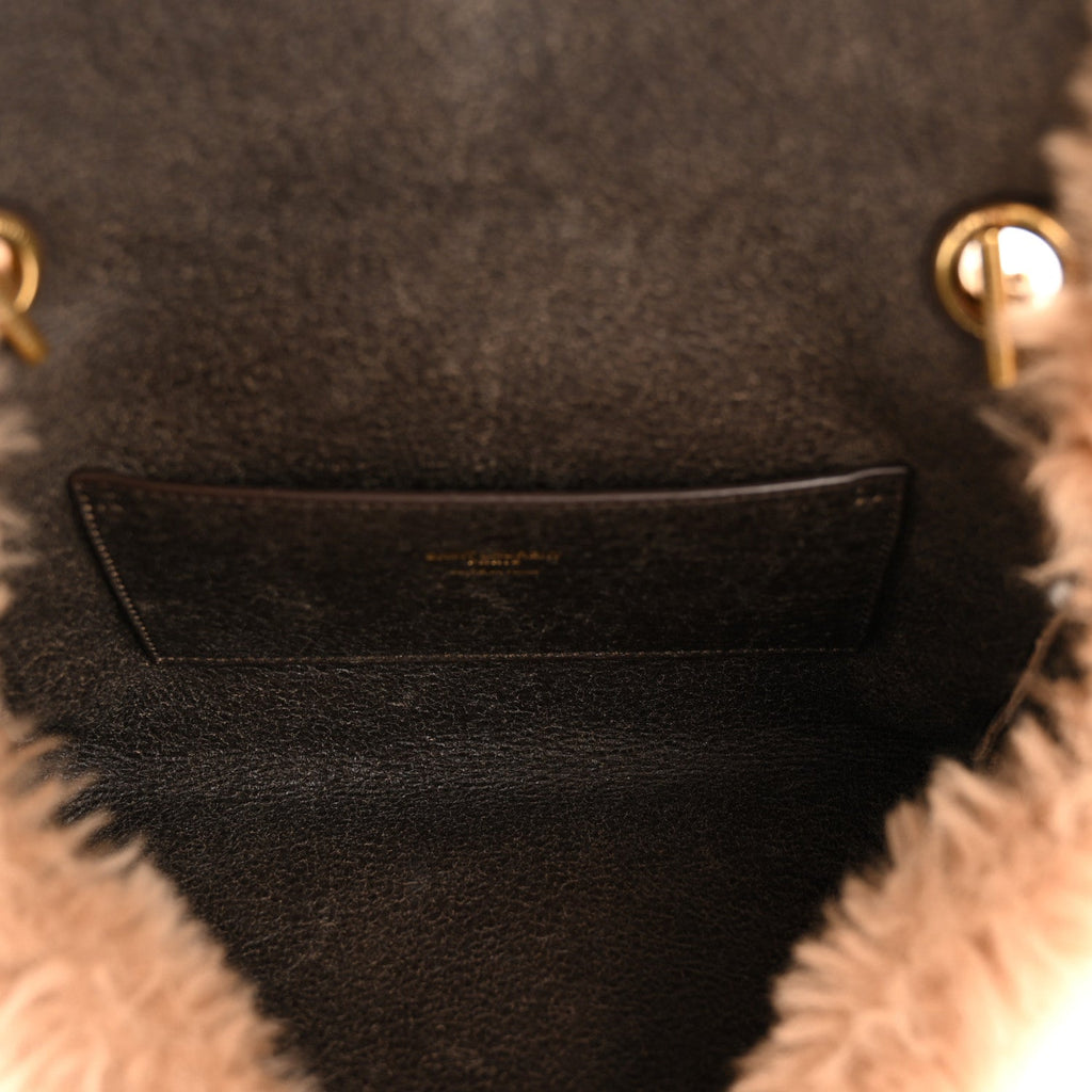 Shearling Calfskin Small Reversible Monogram Kate Satchel Ecru Dark Brown