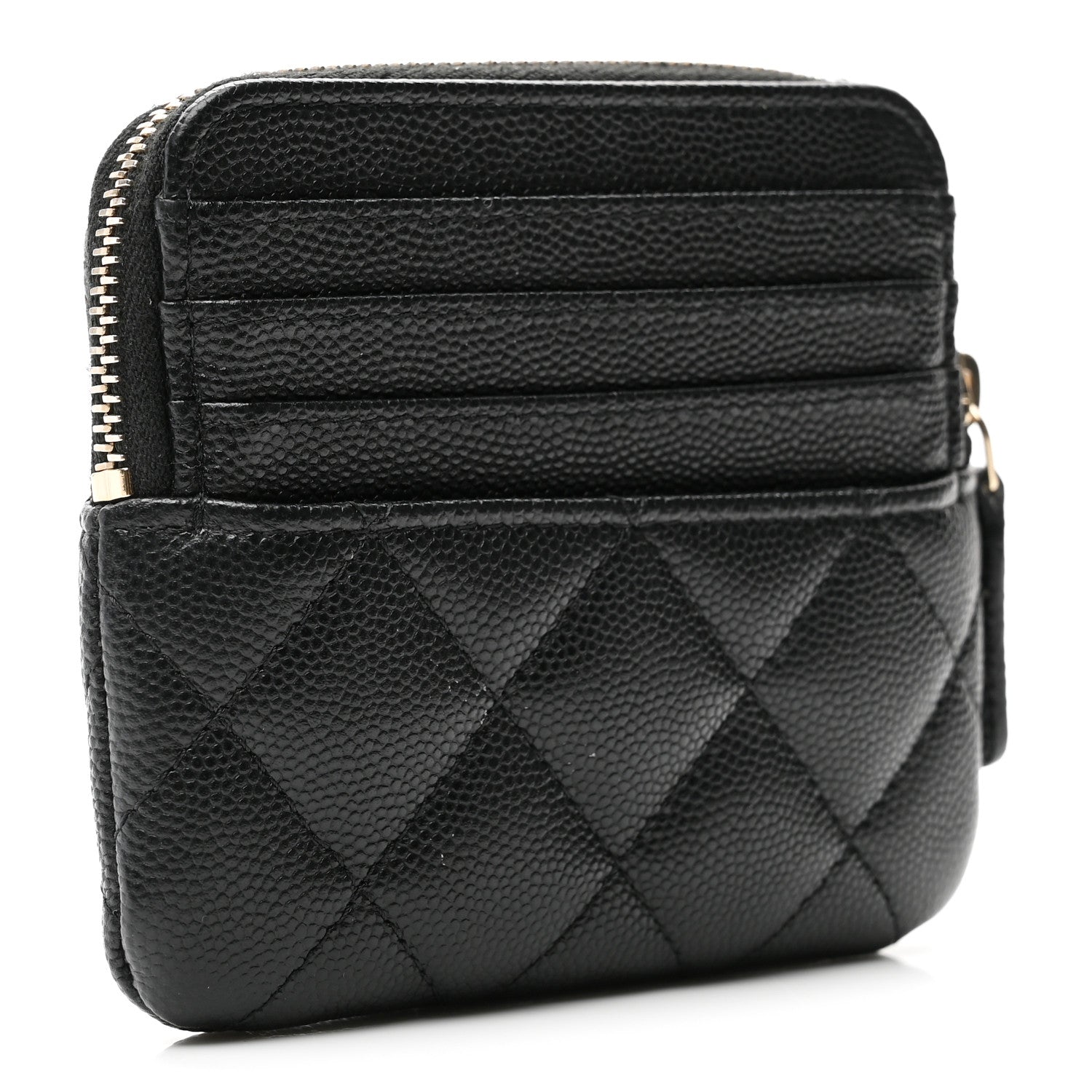 Caviar Quilted Crystal Zip  Holder Wallet Black