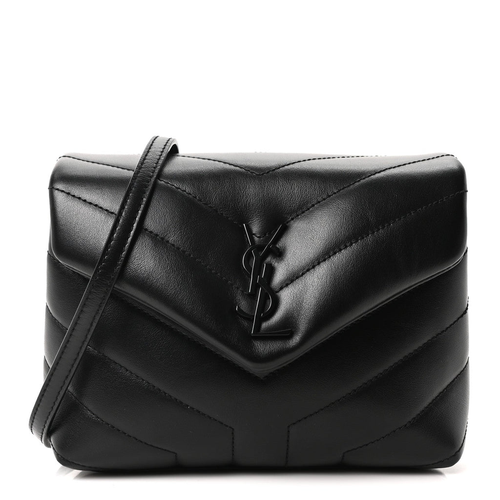 Calfskin Y Quilted Monogram Monochrome Toy Loulou Crossbody Bag Black