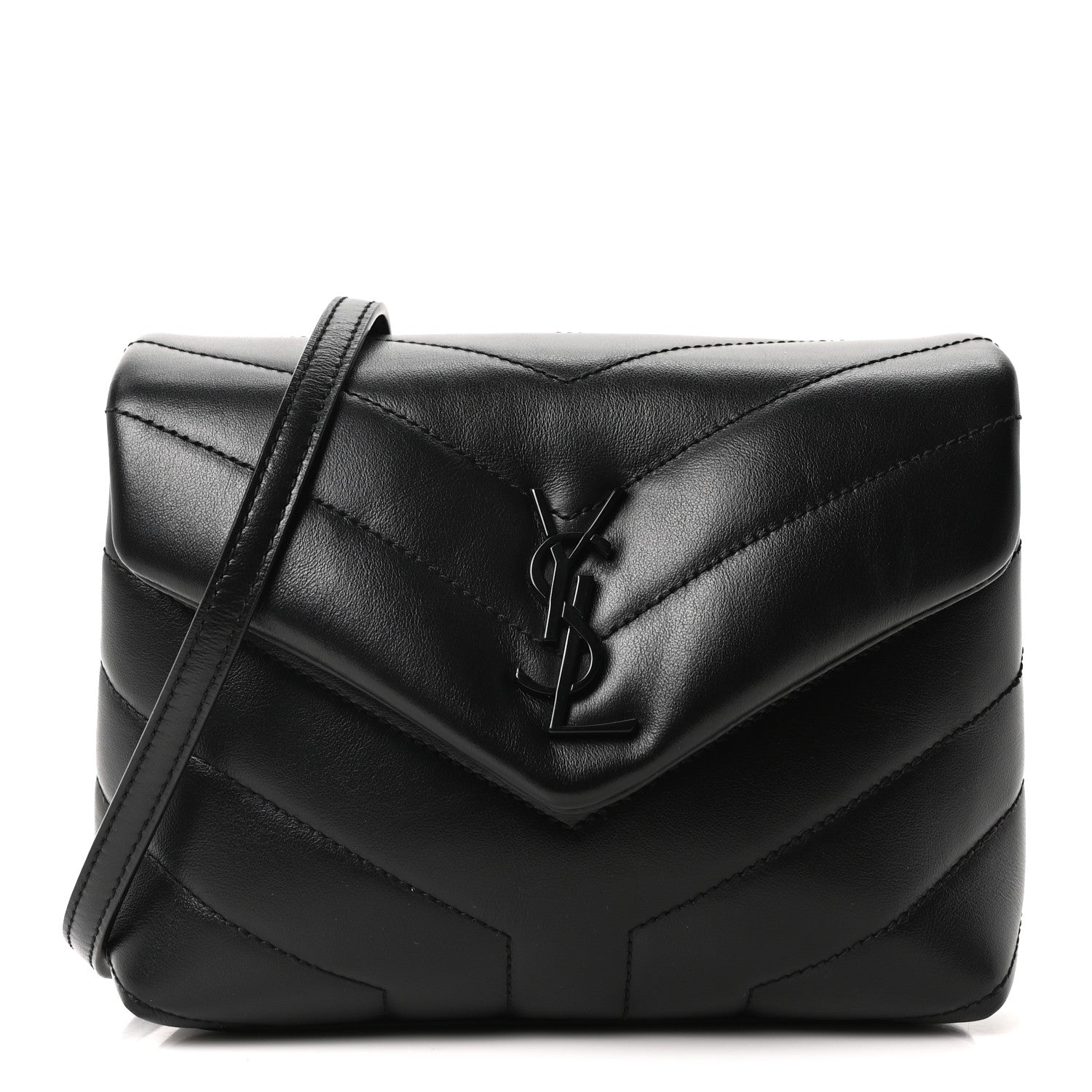 Calfskin Y Quilted Monogram Monochrome Toy Loulou Crossbody Bag Black