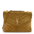 Suede Y Quilted Monogram Medium Loulou Chain Satchel Chartreuse