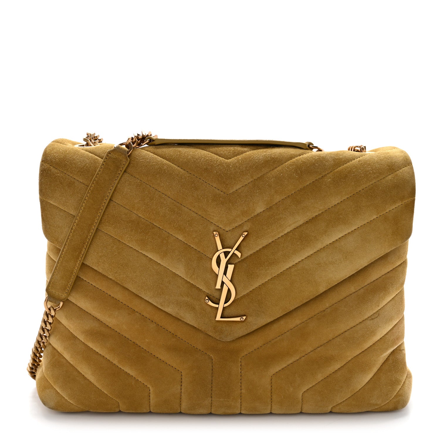 Suede Y Quilted Monogram Medium Loulou Chain Satchel Chartreuse