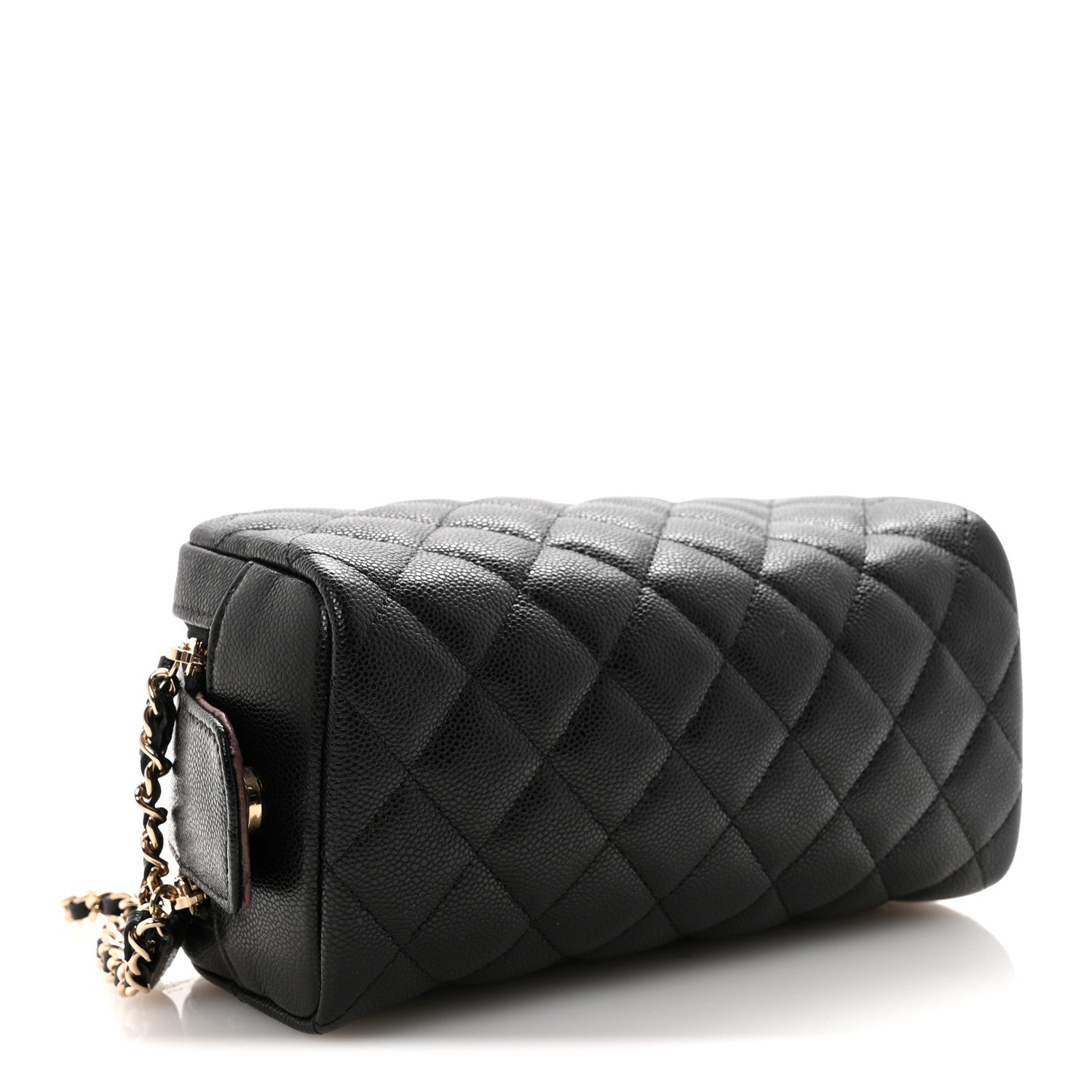 Caviar Quilted Toiletry Case With Chain Black