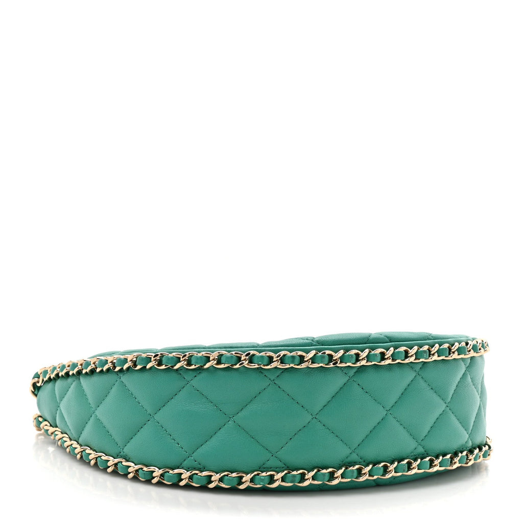 Lambskin Quilted Chain Around Hobo Green
