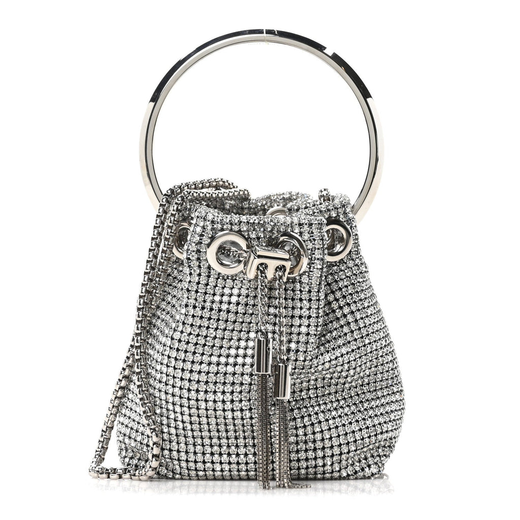 Satin Crystal Embellished Micro Bon Bon Bag Silver