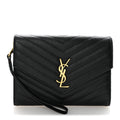 Grain De Poudre Matelasse Chevron Monogram Envelope Clutch Black