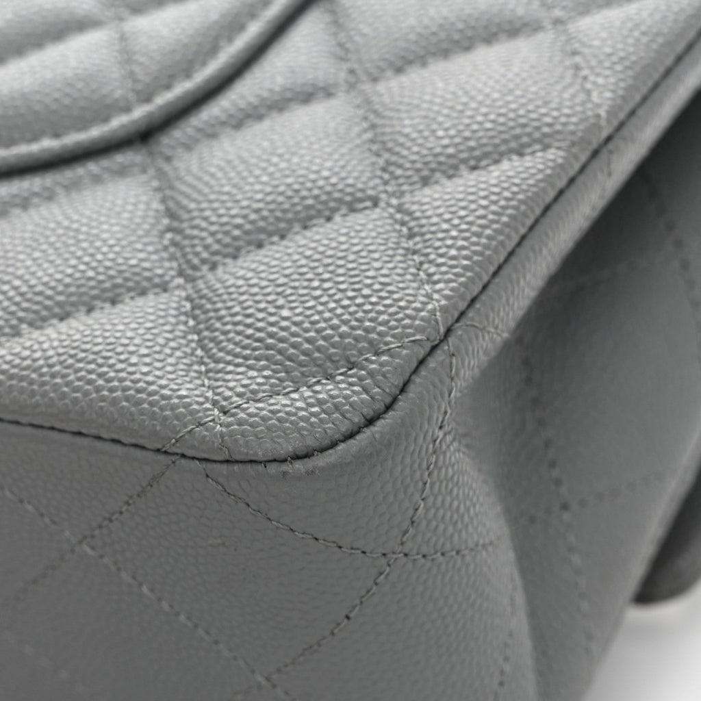 Caviar Quilted Medium Double Flap Grey