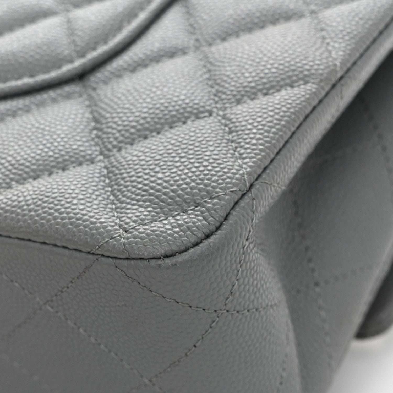 Caviar Quilted Medium Double Flap Grey