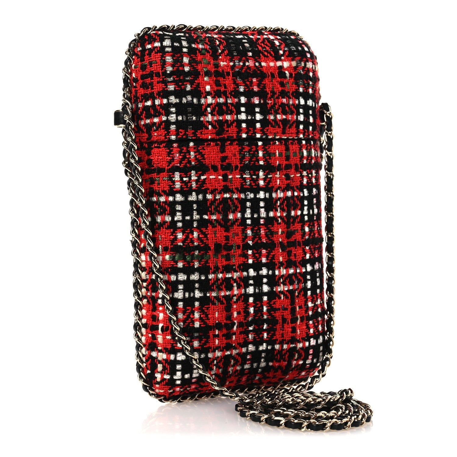 Tweed Chain Around Phone Holder Red Multicolor