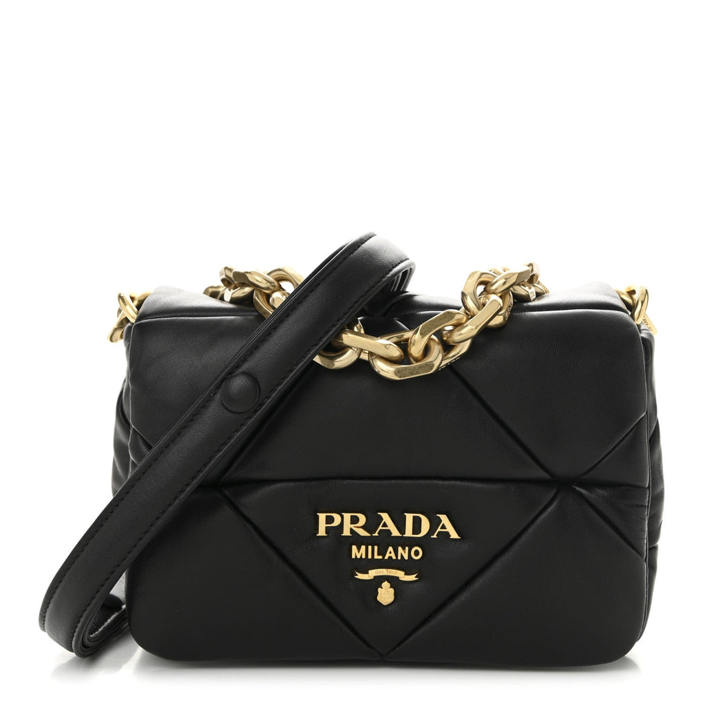 Nappa Metal Quilted Small Patchwork System Flap Bag Black