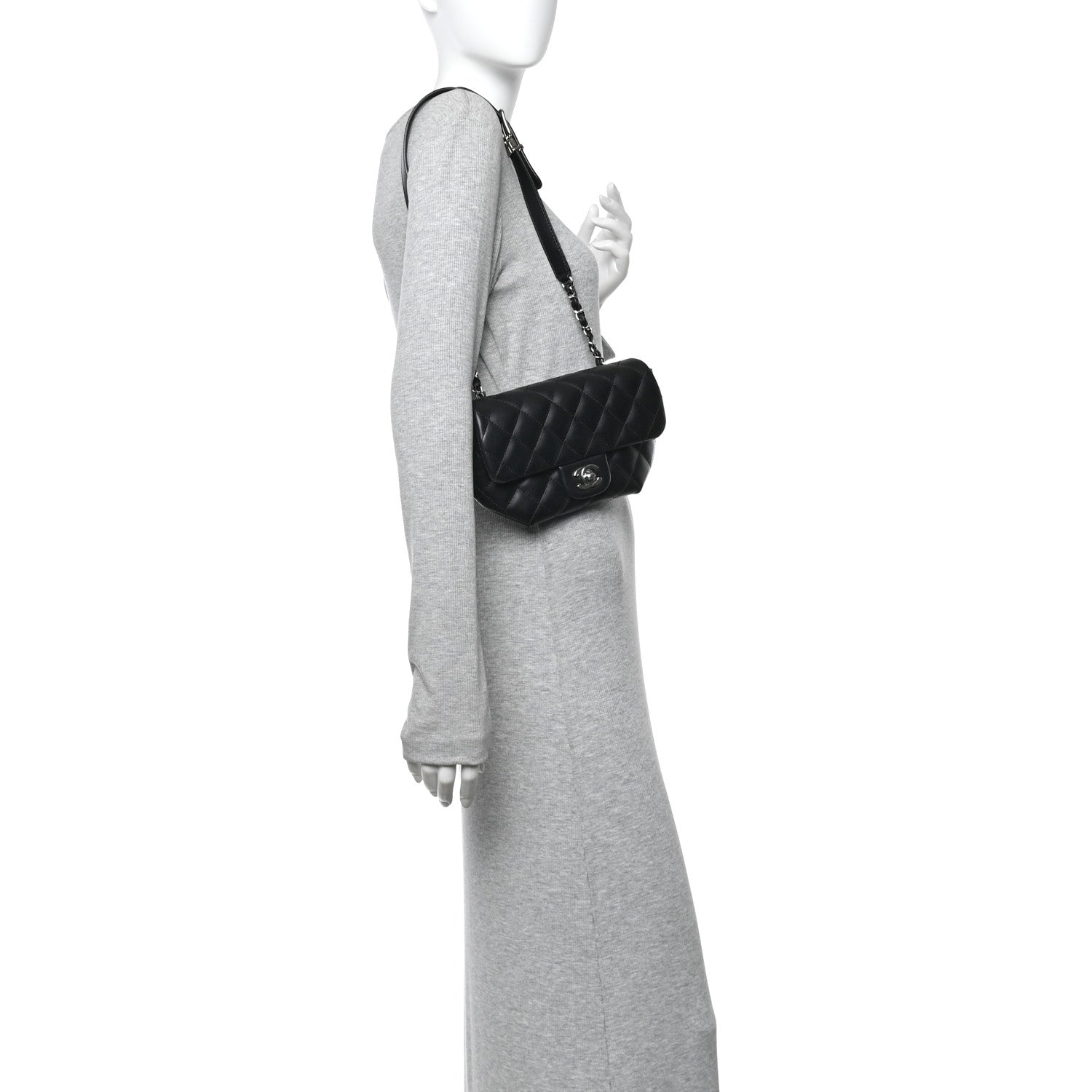 Calfskin Quilted CC Uniform Flap Belt Bag Black