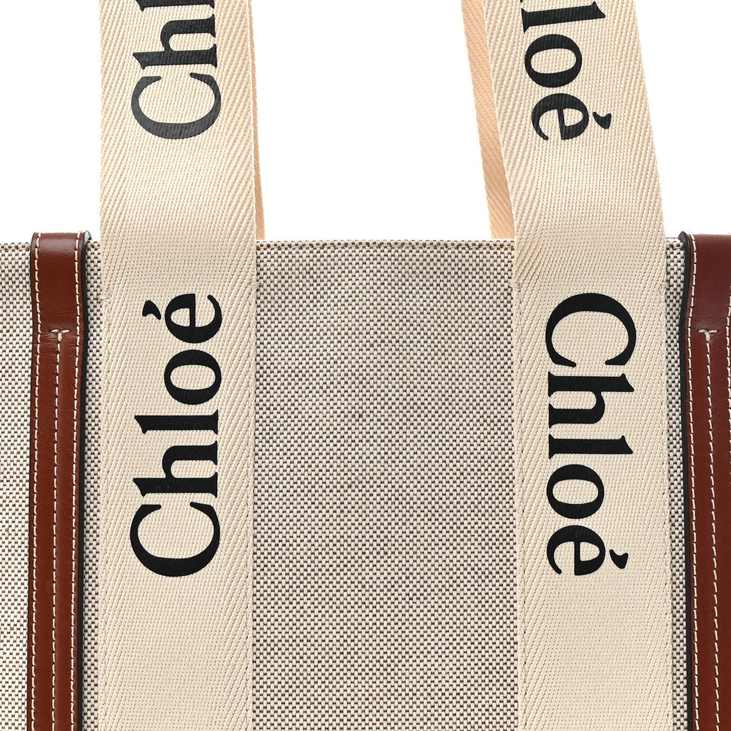 Cotton Calfskin Medium Woody Ribbon Tote White Brown