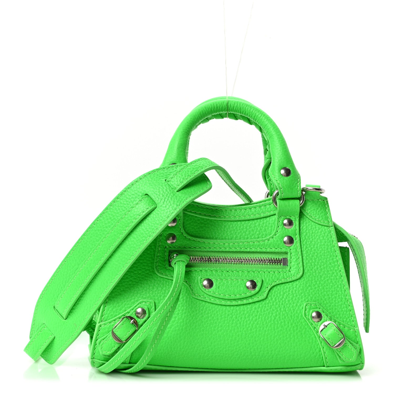 Grained Calfskin Neo Classic Silver Hardware Nano City Crossbody Fluo Green