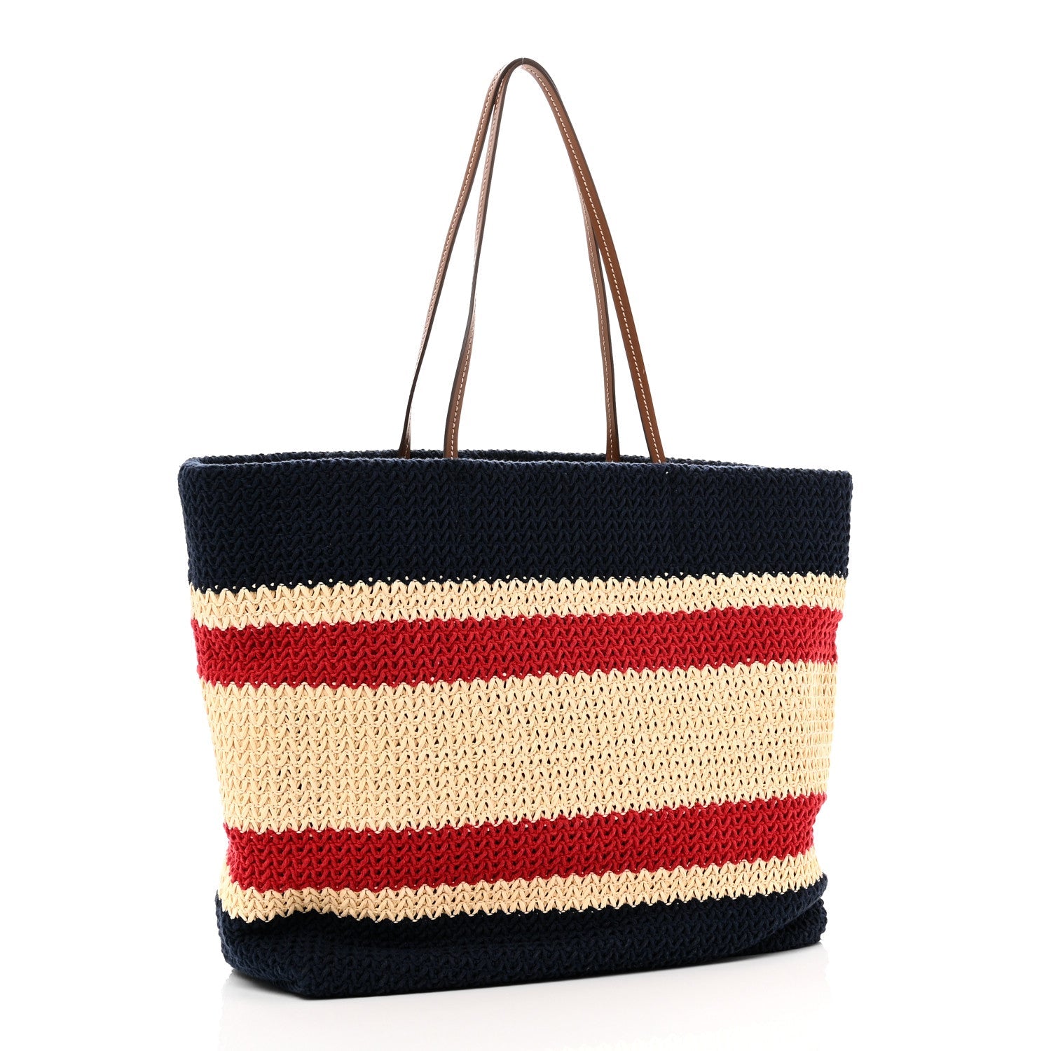 Raffia Crochet Stripe Tote Natural Blue