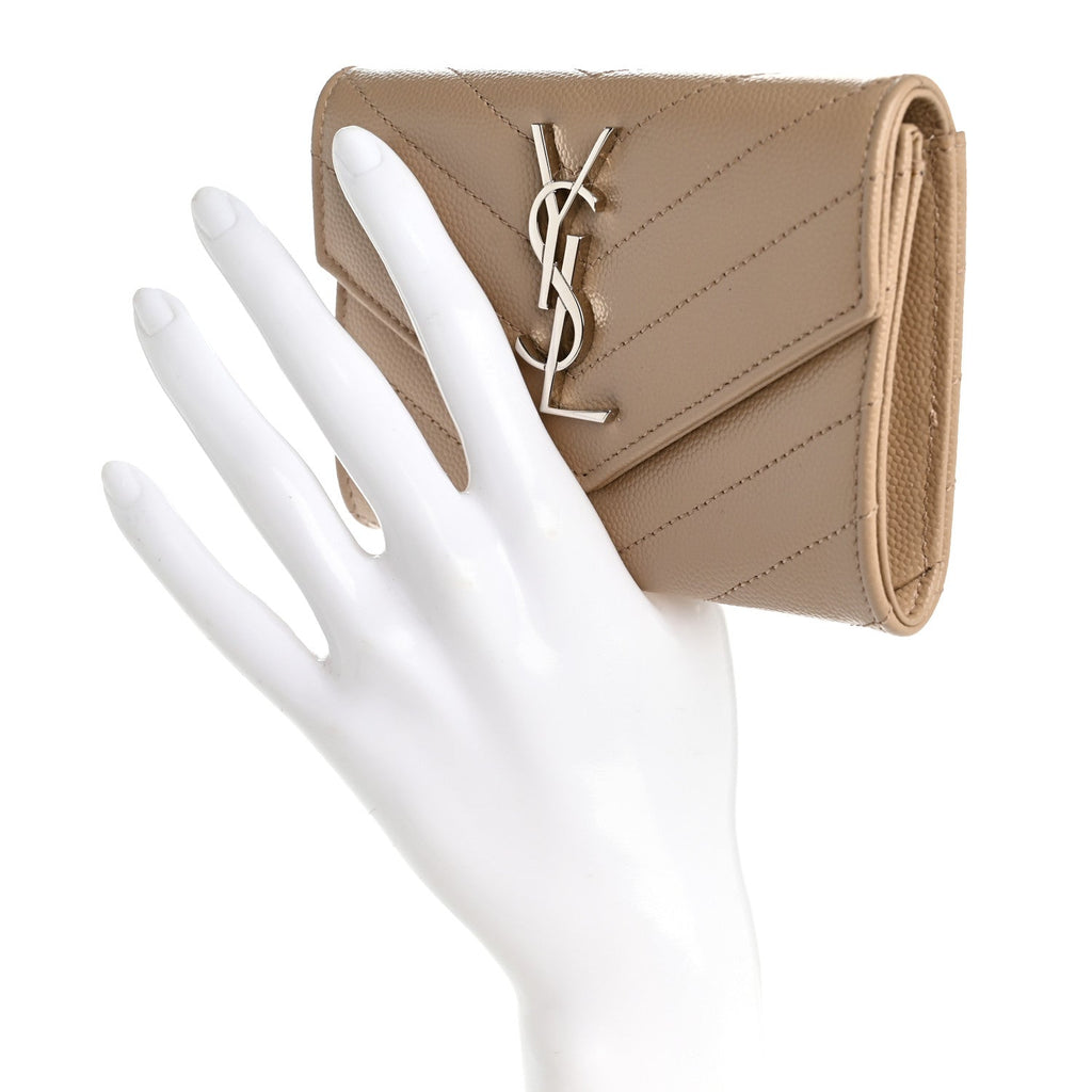 Grain De Poudre Matelasse Chevron Small Monogram Envelope Wallet Dark Beige