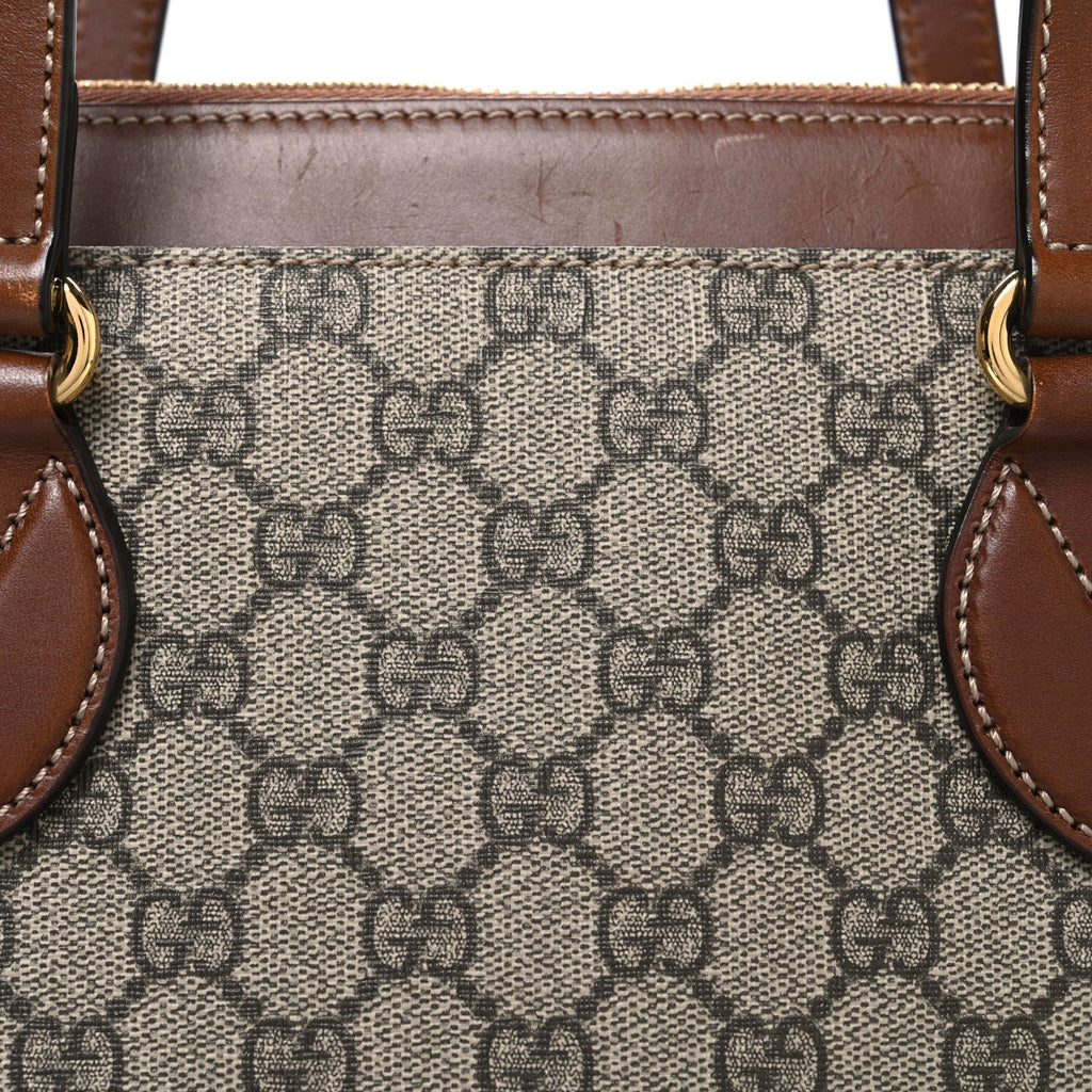 GG Supreme Monogram Medium Zippered Bucket Tote Beige Tuscany