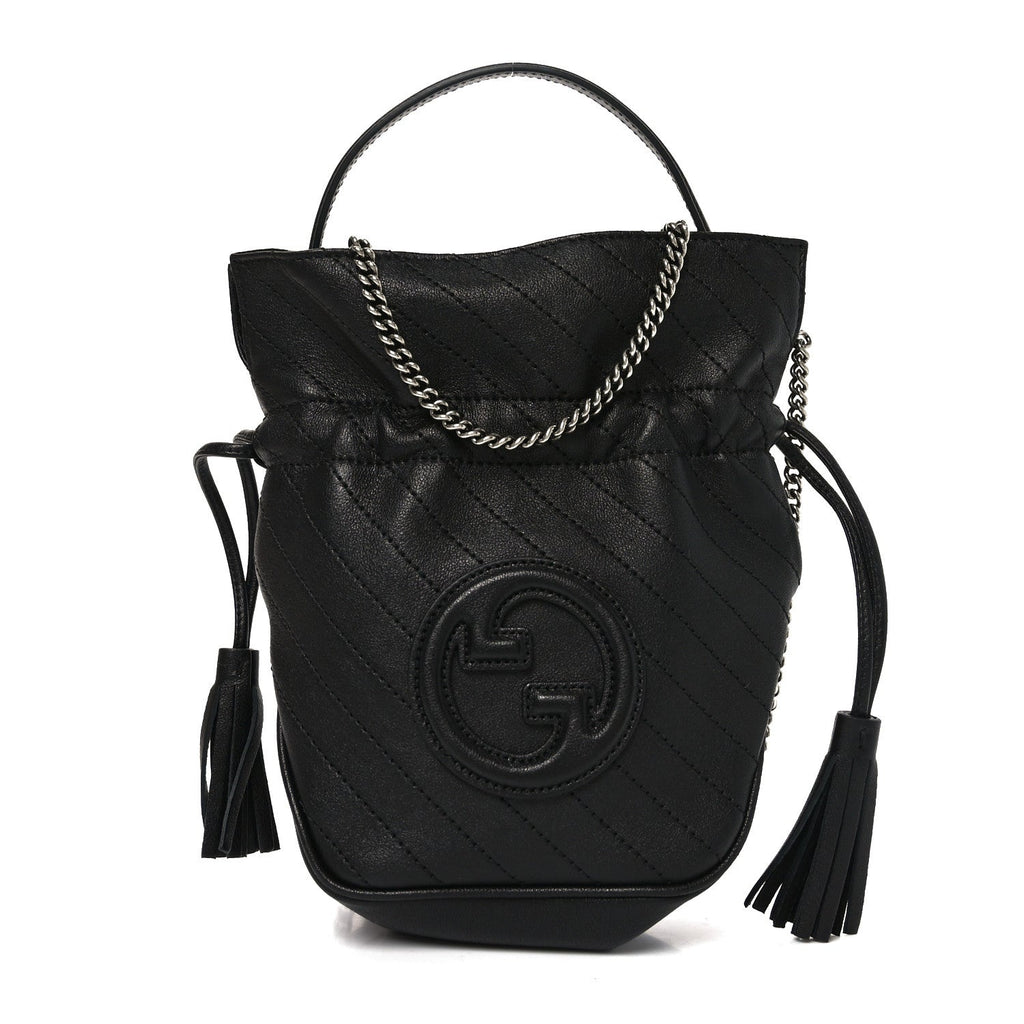 Sakai Be Green Calfskin Diagonal Stitched Mini Blondie Bucket Bag Black
