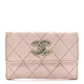 Caviar Quilted Crystal CC Flap  Holder Pink