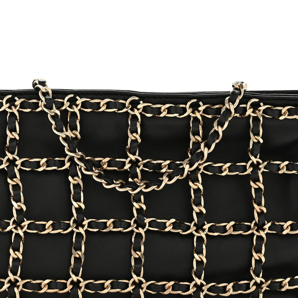 Lambskin Chain Frame Shoulder Bag Black