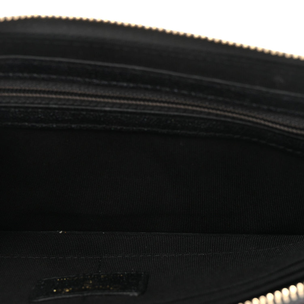 Iridescent Caviar Quilted Classic Pouch With Handle Black