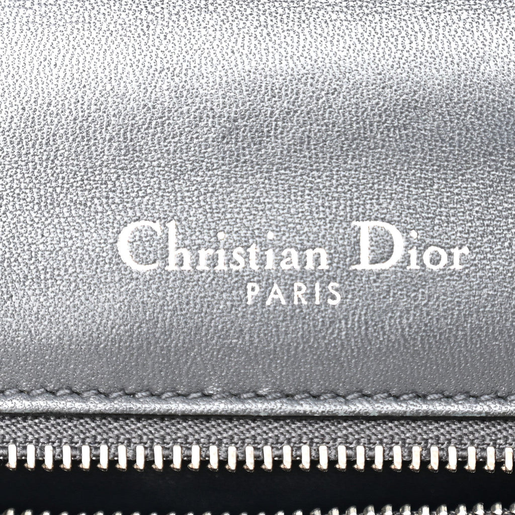 Metallic Patent Micro-Cannage Small Diorama Flap Bag Silver