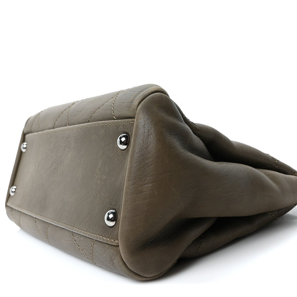 Washed Calfskin Diamond Stitch Hamptons Shopping Tote Green