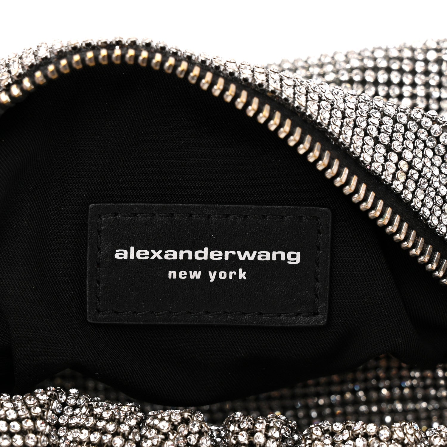 Mesh Crystal Rhinestone Mini Scrunchie Clutch Black Silver