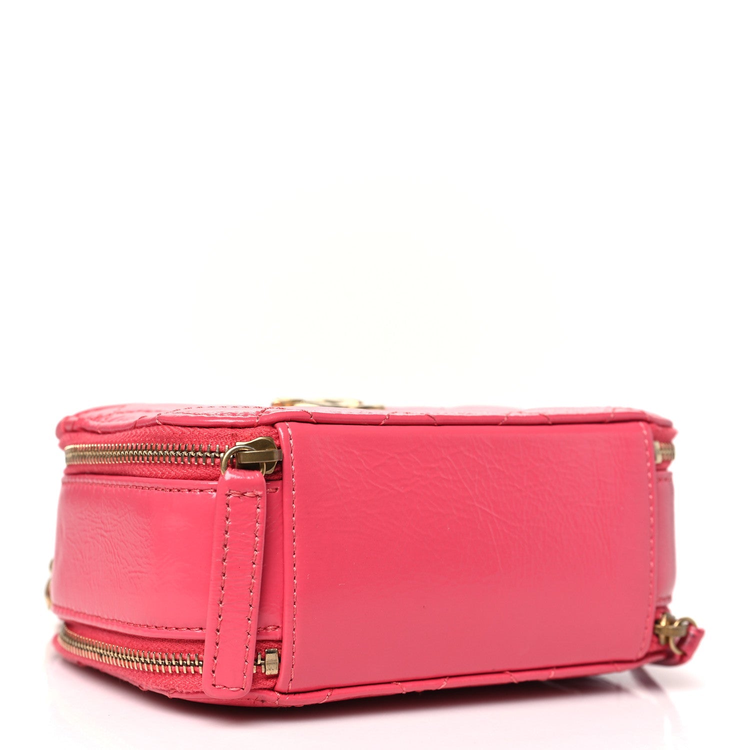 Crumpled Calfskin Quilted Mini Get Round Top Handle Vanity Case Pink