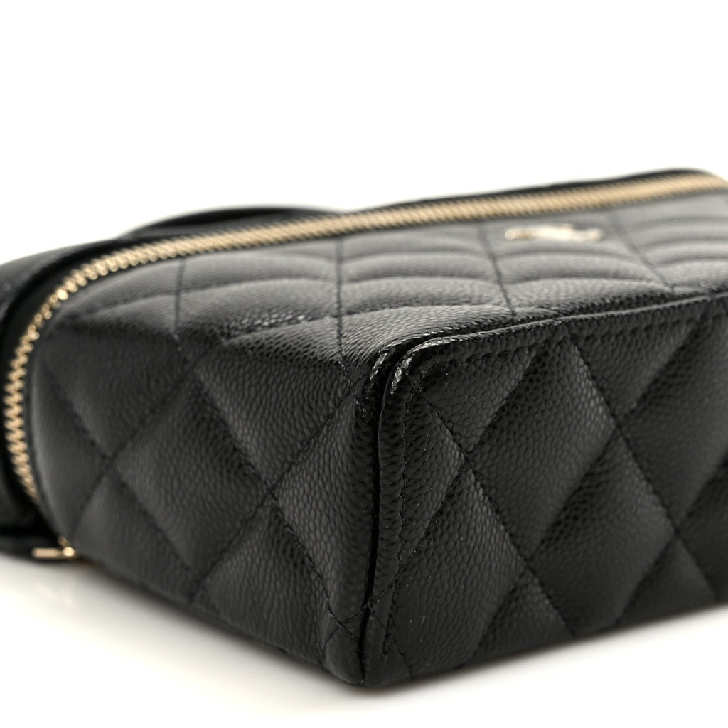 Caviar Quilted Top Handle Slim Vanity With Chain Black
