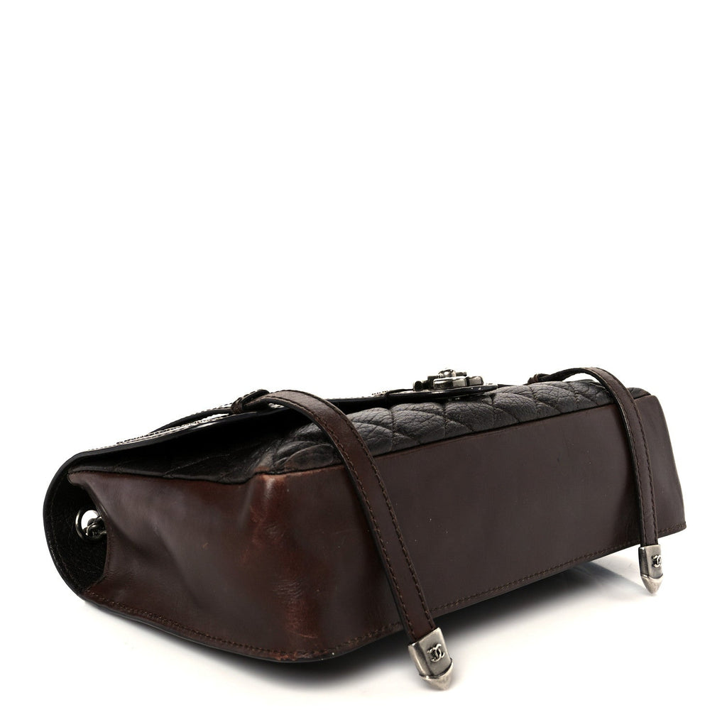 Calfskin Lambskin Studded Paris Dallas Texan Flap Brown Black