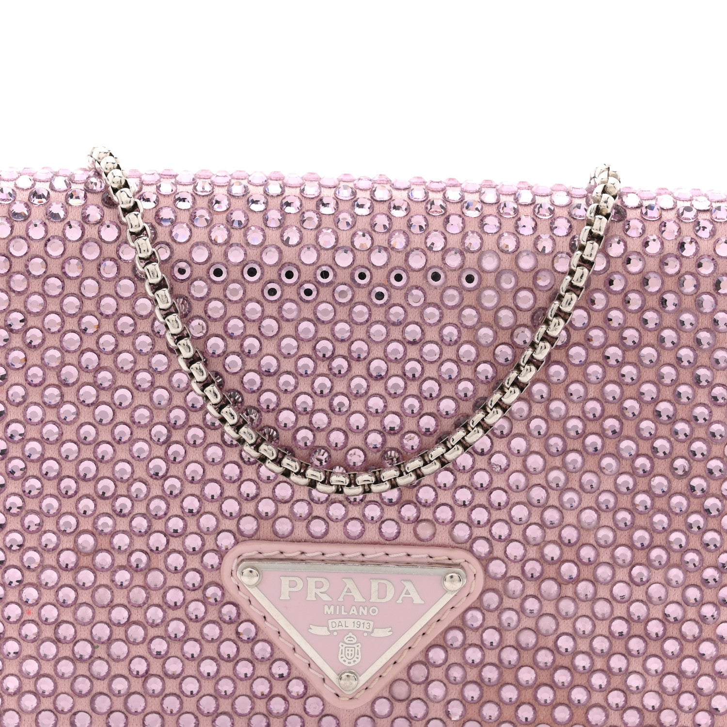 Satin Crystal Metal Triangle Logo  Holder With Strap Alabastro