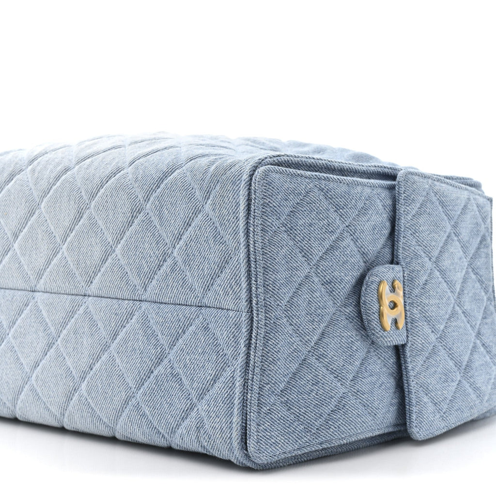 Washed Denim Quilted Medium Chanel 25 Handbag Blue