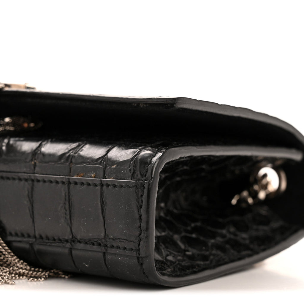 Calfskin Crocodile Embossed Small Classic Monogram Kate Tassel Satchel Black