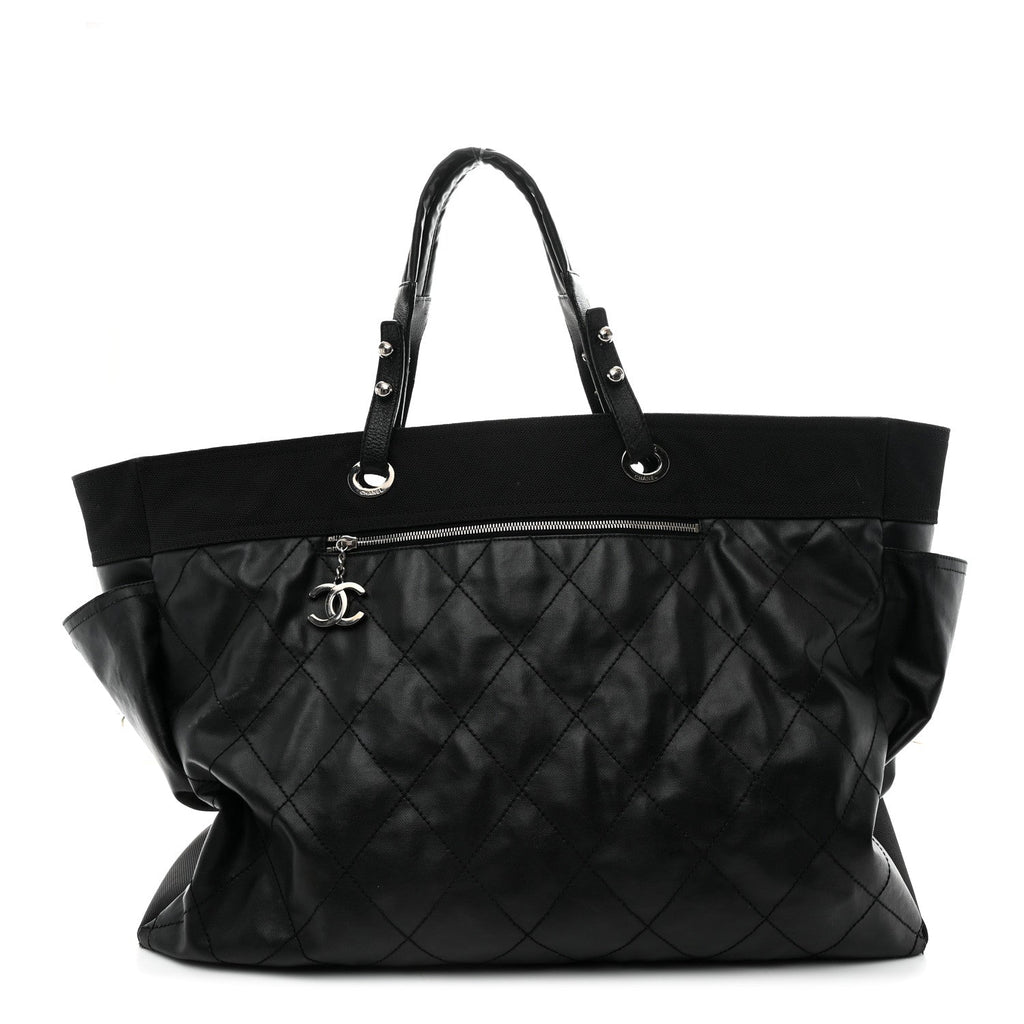 Coated Canvas Stitched XL Paris Biarritz Tote Black