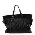 Coated Canvas Stitched XL Paris Biarritz Tote Black