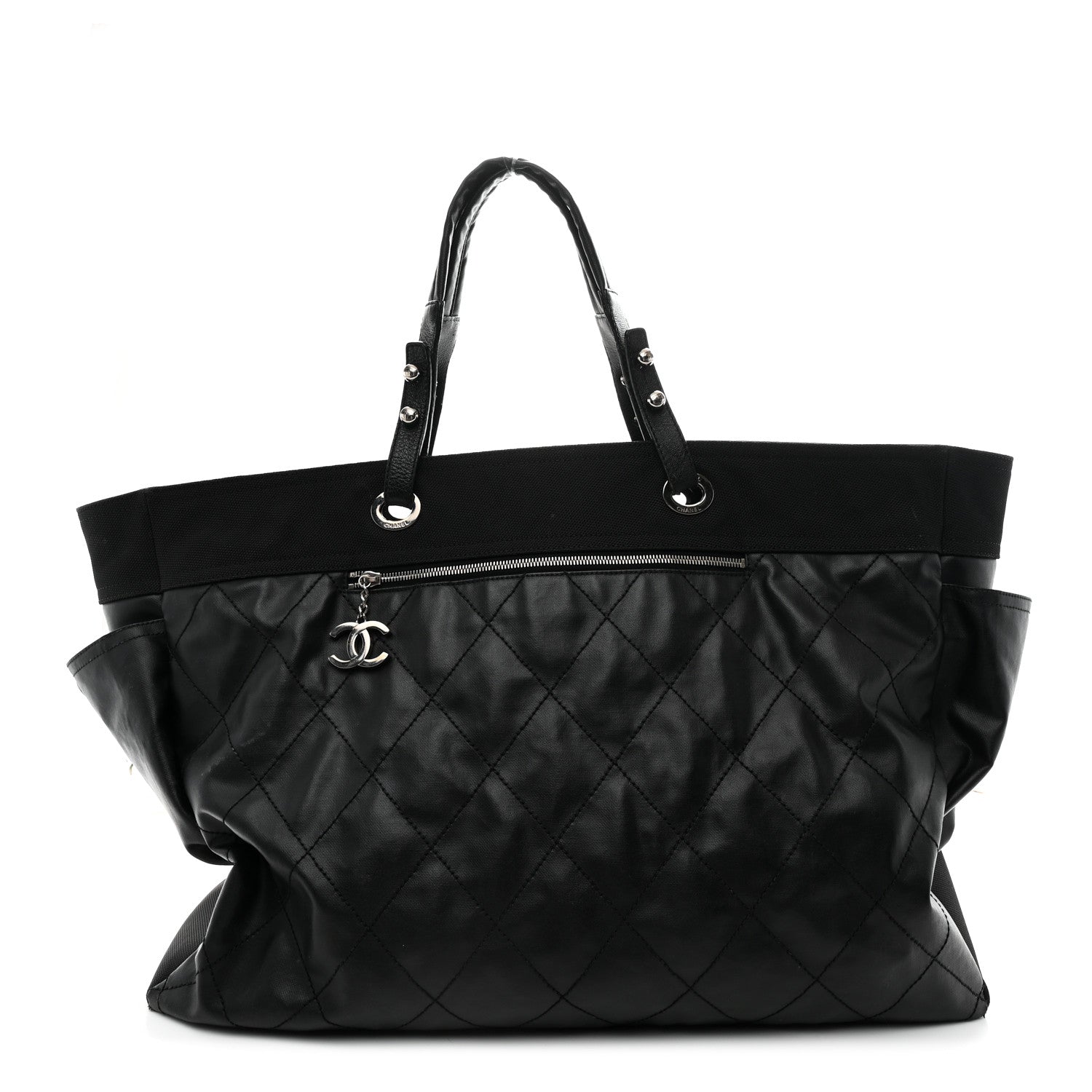 Coated Canvas Stitched XL Paris Biarritz Tote Black